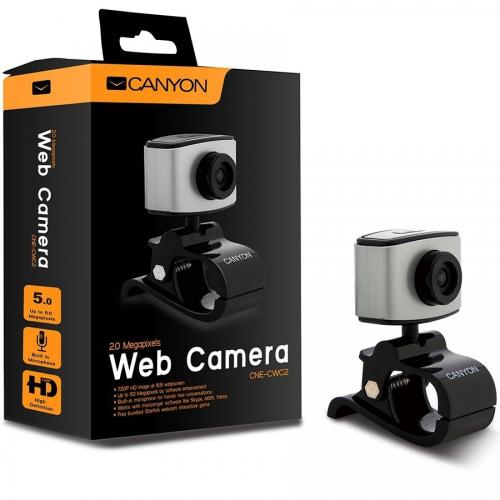 Camera Web Canyon CNE-CWC2 HD, Negru/ Argintiu