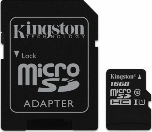 Card de memorie Kingston, 16GB, Clasa 10 + Adaptor SD