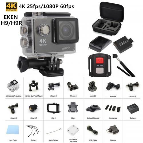 Camera Sport Action EKEN H9R, Ultra HD 4K, 12MP, inregistrare 4K@25fps, lentile 170gr, display 2" LCD, Wi-Fi, waterproof 30m, telecomanda, negru