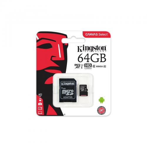 Card de memorie Kingston Canvas Select SDCS/64GB, 64GB, Clasa 10 + SD Adapter