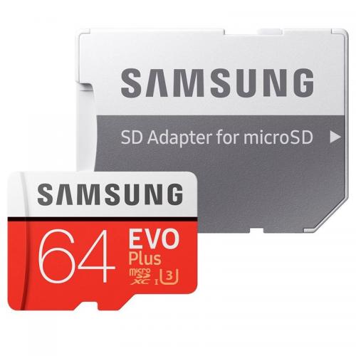 Card de memorie microSD SAMSUNG EVO Plus 64GB, Clasa10, UHS-I U3, R/W - 100/60MBps + adaptor SD