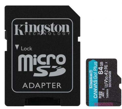 Card de memorie Kingston Canvas Go Plus SDCG3/64GB, 64GB, Clasa 10 + Adaptor SD