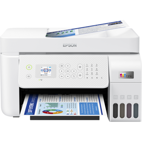 Multifunctional inkjet color CISS Epson L5296, A4, printare, copiere, scannare, fax, 10/5ppm, ADF, USB2.0, LAN, wireless, Smart Panel, alb
